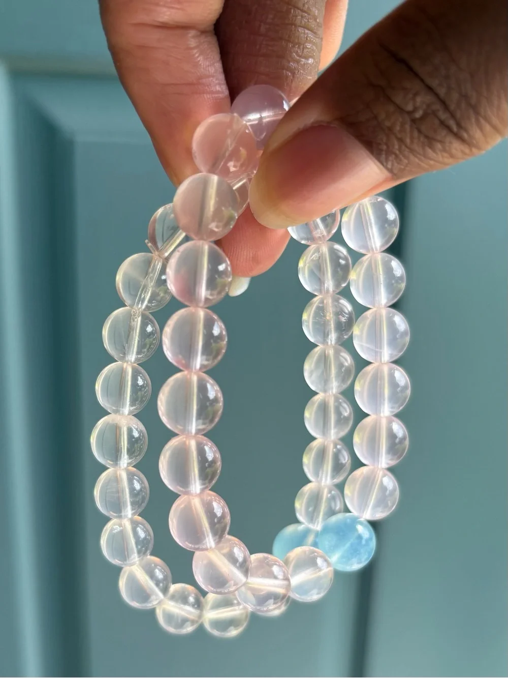HQ Starlight Rose Quartz & Aquamarine Crystal Bracelet 9mm